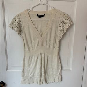 BCBG Max Azria Cream Crochet Sleeve Top Medium